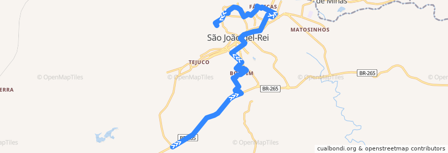 Mapa del recorrido 11 - Bonfim/Senhor dos Montes via Trevo do Tijuco de la línea  en São João del-Rei.