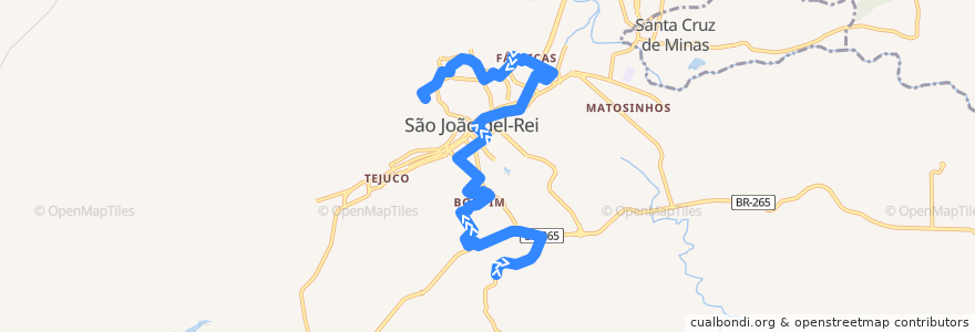 Mapa del recorrido 12 - Bonfim/Senhor dos Montes via São Dimas de la línea  en São João del-Rei.