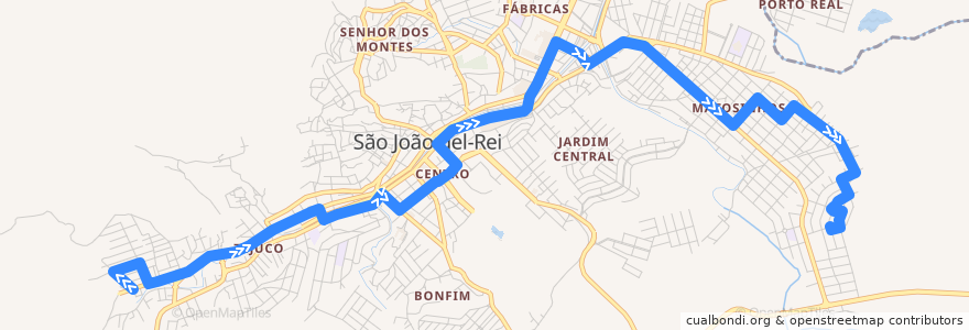 Mapa del recorrido 07 - Tijuco/Pio XII de la línea  en São João del-Rei.