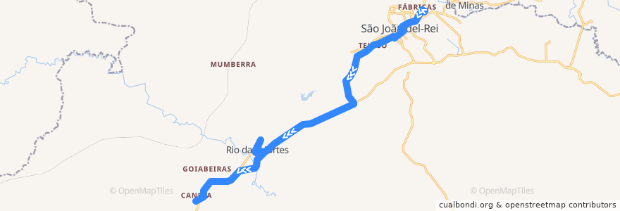 Mapa del recorrido 19 - São João del-Rei/Rio das Mortes via Canela de la línea  en São João del-Rei.