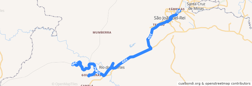 Mapa del recorrido 19 - São João del-Rei/Rio das Mortes via Goiabeira de Cima de la línea  en São João del-Rei.