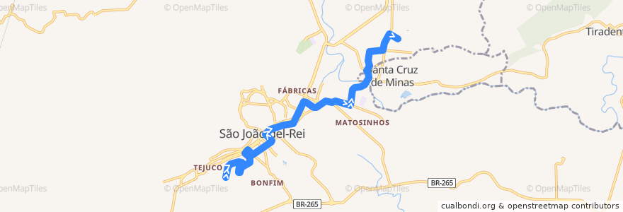 Mapa del recorrido 18 - Guarda-Mór/Girassol de la línea  en São João del-Rei.