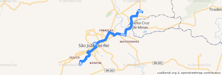 Mapa del recorrido 18 - Girassol/Guarda-Mór de la línea  en São João del-Rei.