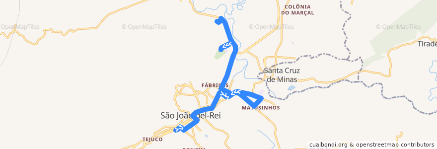 Mapa del recorrido 15 - Biquinha/CTAN de la línea  en São João del-Rei.