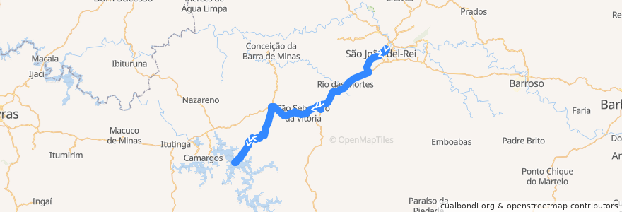 Mapa del recorrido 27 - São João del-Rei/Caquende de la línea  en São João del-Rei.