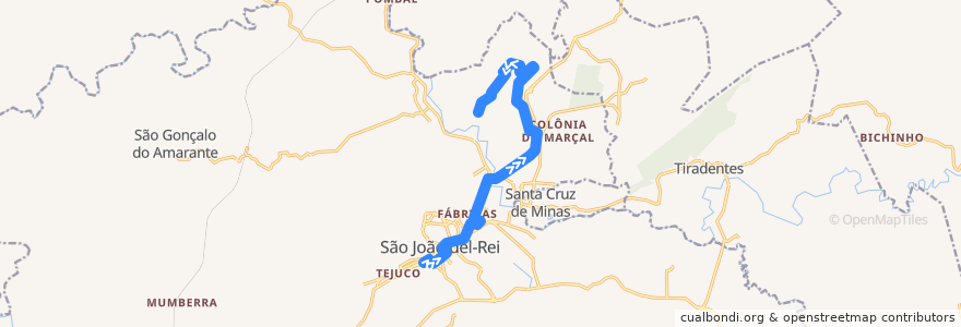 Mapa del recorrido 24 - Biquinha/Colônia do Felizardo de la línea  en São João del-Rei.