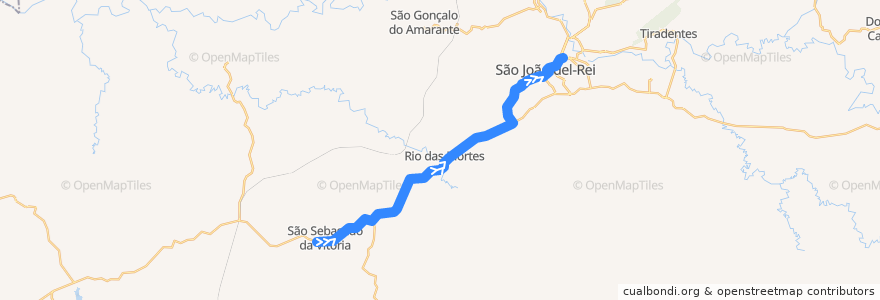 Mapa del recorrido 20 - São Sebastião da Vitória/São João del-Rei de la línea  en São João del-Rei.