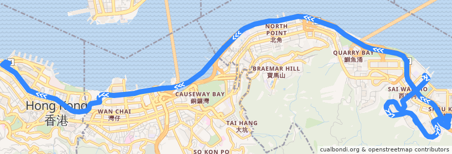 Mapa del recorrido 720X (Grand Promenade → Central (Rumsey Street)) de la línea  en 香港島 Hong Kong Island.