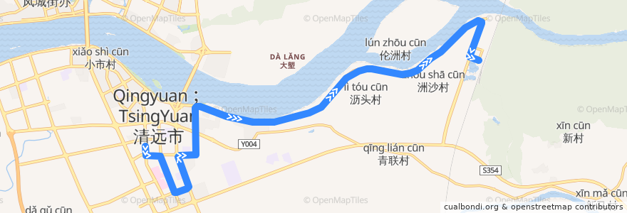 Mapa del recorrido 清远125路公交（中冠客运站→武广高铁站） de la línea  en Zhouxin Subdistrict.