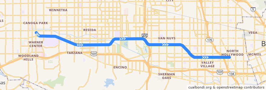 Mapa del recorrido Metro Orange Line (G) Canoga → North Hollywood) de la línea  en لوس آنجلس.