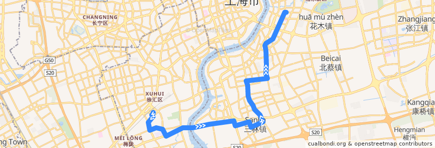 Mapa del recorrido 973路 上海南站-兰村路南泉路 de la línea  en Shanghai.