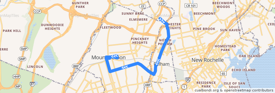 Mapa del recorrido Bee-Line 53 de la línea  en Westchester County.
