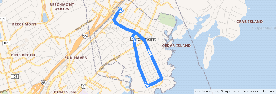 Mapa del recorrido Bee-Line 71 de la línea  en Larchmont.