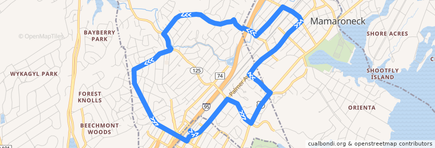 Mapa del recorrido Bee-Line 70 de la línea  en Town of Mamaroneck.