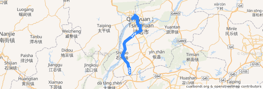 Mapa del recorrido 清远218路公交（兴仁→西门塘公交总站） de la línea  en District de Qingcheng.