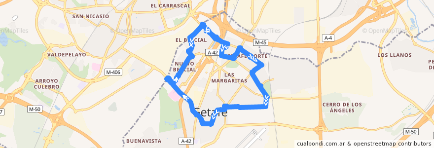 Mapa del recorrido 3B: Circular de la línea  en Getafe.