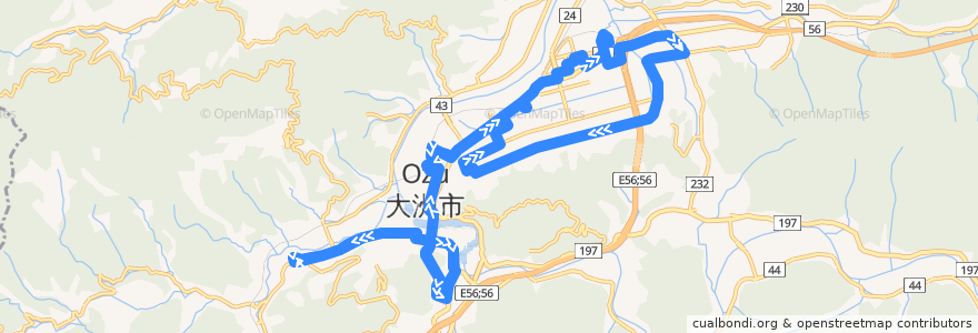 Mapa del recorrido 大洲市内循環バス 「ぐるりんおおず」 東大洲右回り de la línea  en Ozu.