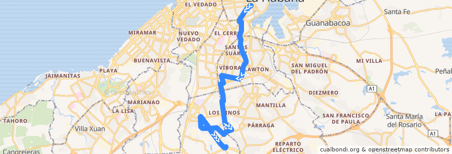 Mapa del recorrido Ruta A13 Monte => Fortuna de la línea  en La Habana.