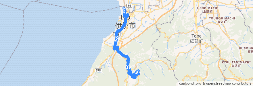 Mapa del recorrido 伊予市コミュニティバス 「あいくる」 平岡・新川線 (ファミリーマート下吾川店 - 保健センター - 平岡) de la línea  en 伊予市.