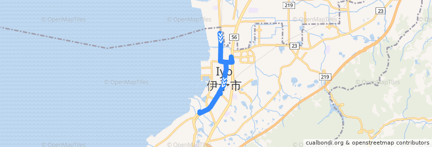 Mapa del recorrido 伊予市コミュニティバス 「あいくる」 平岡・新川線 (ファミリーマート下吾川店 - 保健センター) de la línea  en Iyo.