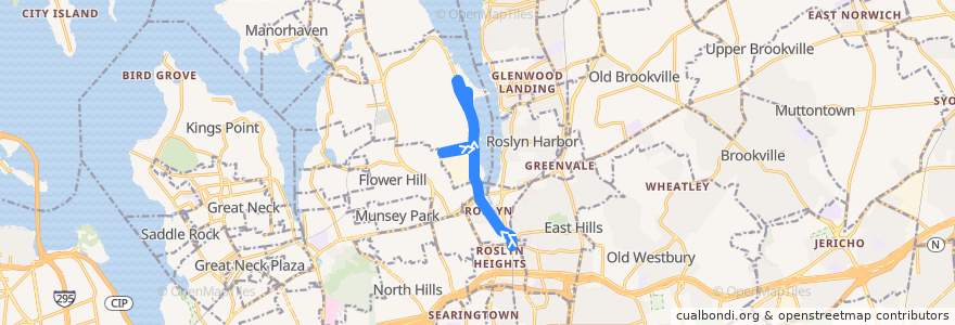 Mapa del recorrido NICE Shore Road Shuttle Roslyn Leg de la línea  en Nassau County.