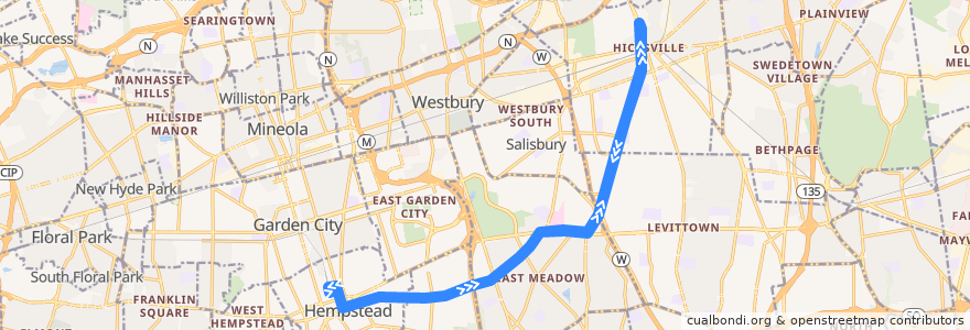 Mapa del recorrido NICE n49 de la línea  en Nassau County.