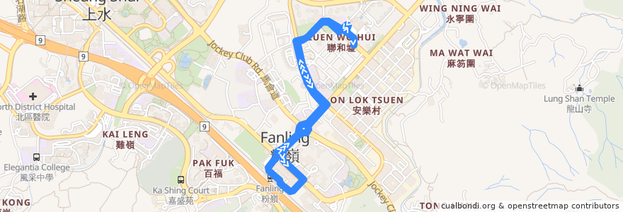 Mapa del recorrido 九巴278K線 KMB 278K (聯和墟 Luen Wo Hui ↺ 粉嶺站 Fanling Station) de la línea  en 北區.