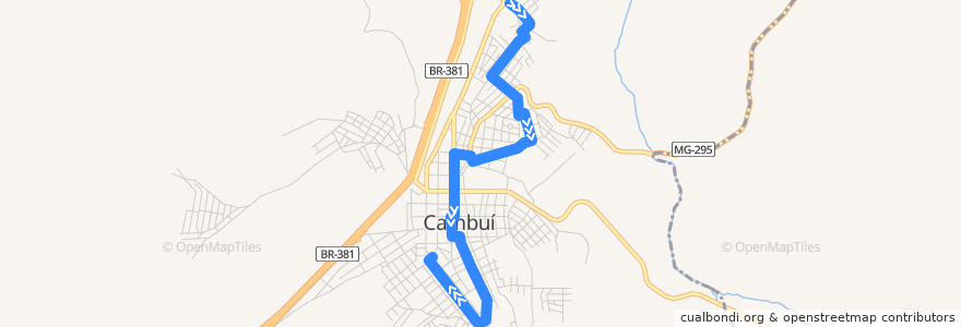 Mapa del recorrido 01 - COHAB/Centro de la línea  en Cambuí.