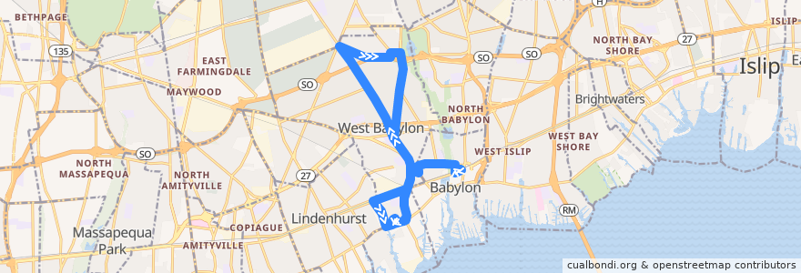 Mapa del recorrido SCT S25 de la línea  en West Babylon.
