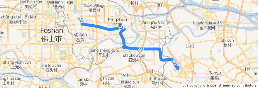 Mapa del recorrido 南海快3路(南海公交总站-广州火车南站总站) de la línea  en 桂城街道.