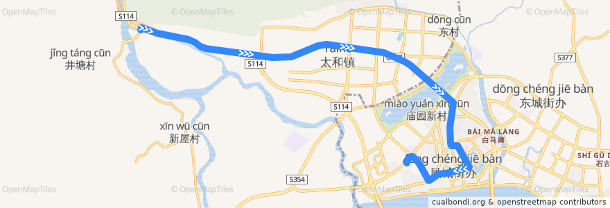 Mapa del recorrido 清远220路公交（迳口→西门塘公交总站） de la línea  en Qingyuan.