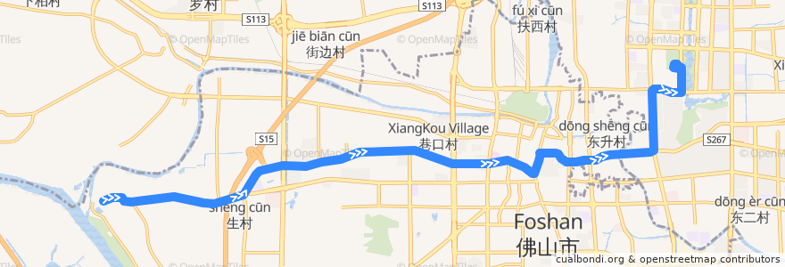 Mapa del recorrido 102路(沙口-千灯湖公交总站) de la línea  en Foshan.