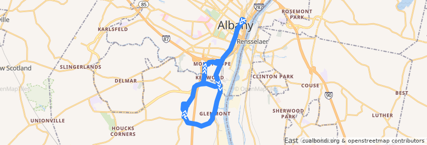 Mapa del recorrido CDTA 7 Glenmont de la línea  en Albany County.