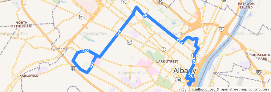 Mapa del recorrido CDTA 138 Allen/Livingston de la línea  en Albany.