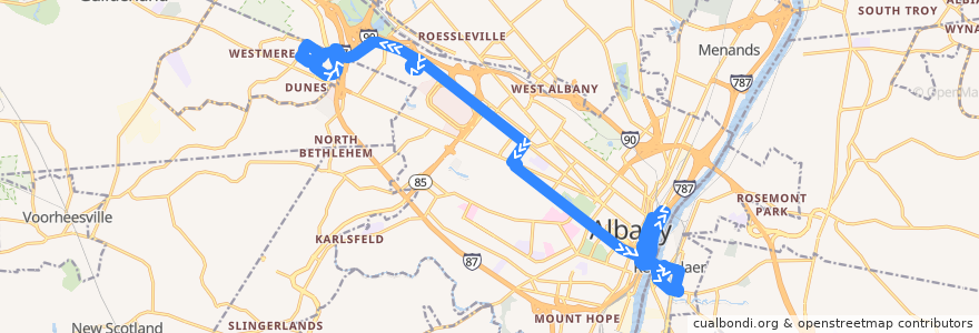 Mapa del recorrido CDTA 114 Madison/Washington de la línea  en Albany County.