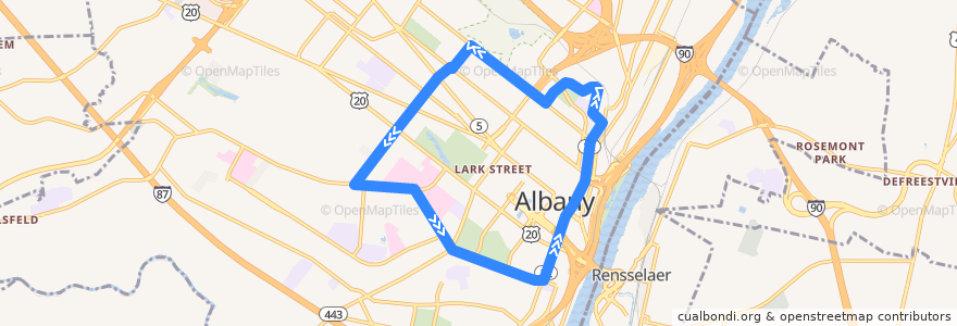 Mapa del recorrido CDTA 100 Mid City Belt de la línea  en Albany.