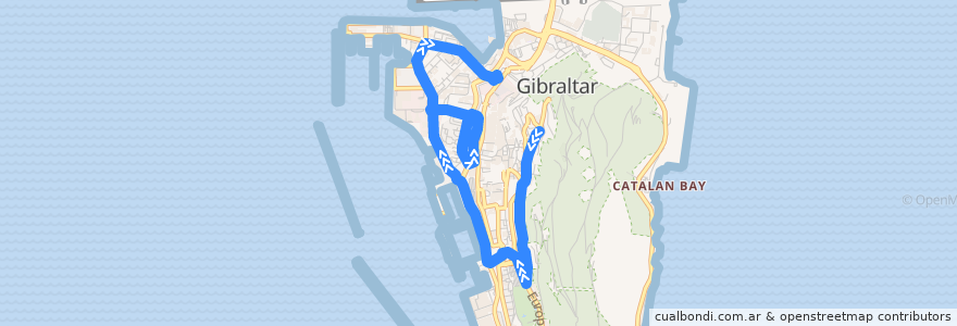 Mapa del recorrido Bus 1: Willis's Road → Reclamation Road → Market Place de la línea  en Gibraltar.