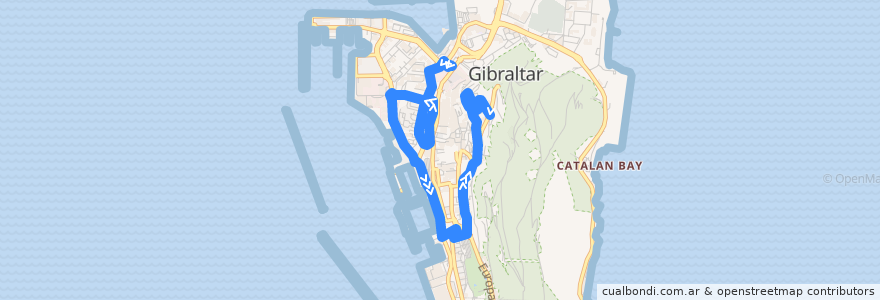 Mapa del recorrido Bus 1: Market Place → Reclamation Road → Willis's Road de la línea  en Gibraltar.