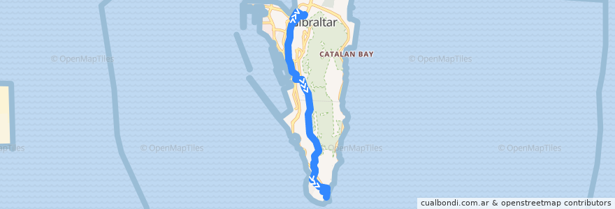 Mapa del recorrido Bus 2: Market Place → Europa Point de la línea  en Gibraltar.