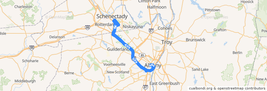 Mapa del recorrido CDTA 531 St. Luke's/Woodlawn Park & Ride Express de la línea  en Albany County.