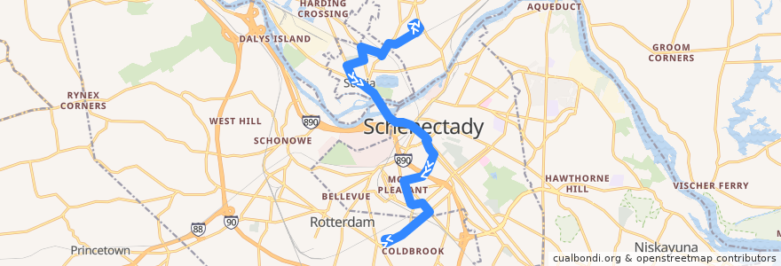 Mapa del recorrido CDTA 353 Scotia/Mont Pleasant de la línea  en Schenectady County.