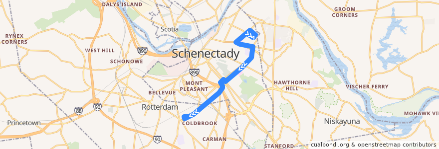 Mapa del recorrido CDTA 352 McClellan Street/Altamont Avenue de la línea  en Schenectady County.