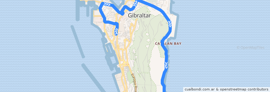 Mapa del recorrido Bus 8: Reclamation Road → Market Place → Both Worlds de la línea  en Gibraltar.