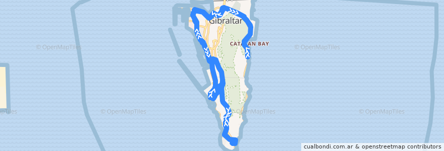 Mapa del recorrido Bus N8: Black Strap Cove → Mosque → Black Strap Cove de la línea  en Gibraltar.