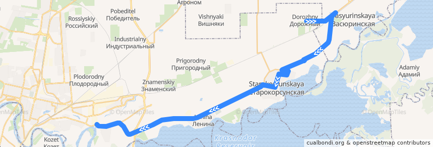 Mapa del recorrido Автобус №114А: посёлок Дорожный => Краснодарская ТЭЦ de la línea  en городской округ Краснодар.