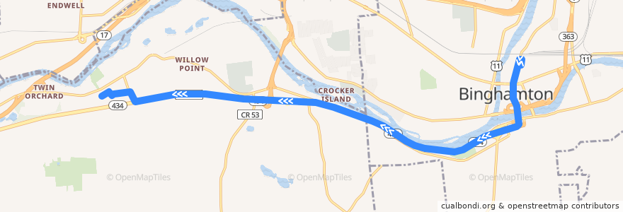 Mapa del recorrido B.C. Transit 57 Shoppers Special (outbound weekends) de la línea  en Broome County.