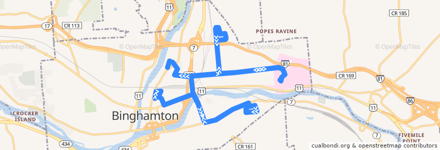 Mapa del recorrido B.C. Transit 12/28/40 combo (outbound) de la línea  en Binghamton.