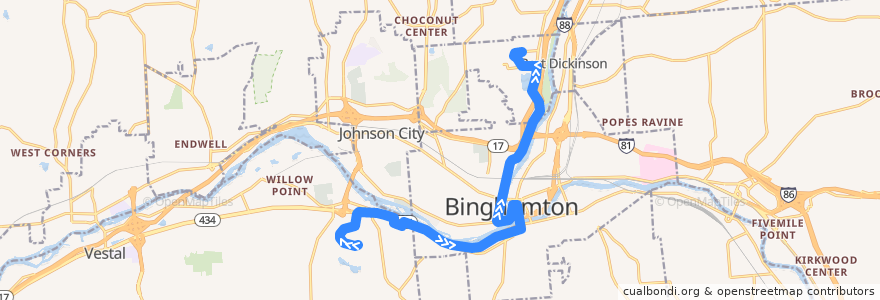 Mapa del recorrido B.C. Transit 9 BU-SUNY Broome Advantage (outbound) de la línea  en Broome County.