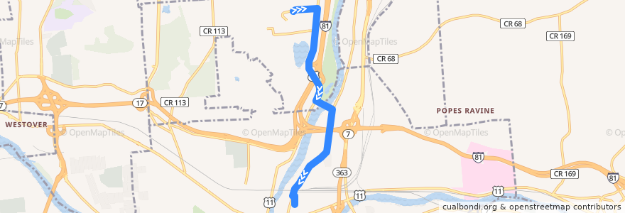Mapa del recorrido B.C. Transit 8 SUNY Broome Express (inbound) de la línea  en Broome County.
