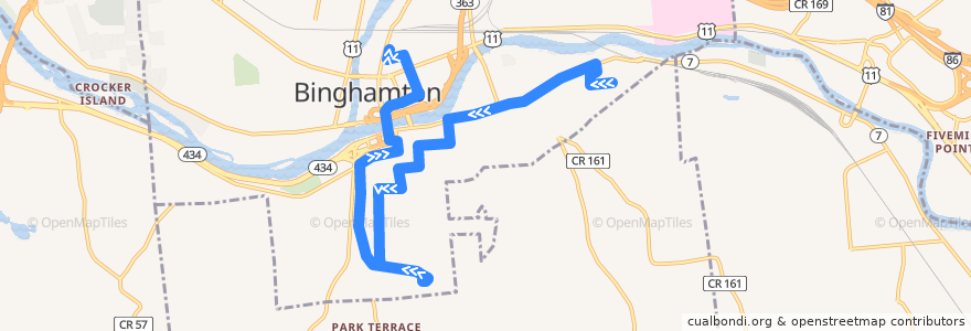 Mapa del recorrido B.C. Transit 12/3 combo (inbound) de la línea  en Binghamton.